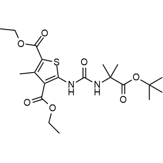 Diethyl 5-(3-(1-(tert-butoxy)-2-methyl-1-oxopropan-2-yl)ureido)-3-methylthiophene-2,4-dicarboxylate Chemical Structure