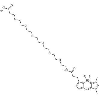 Hydrogen 1-(5,5-difluoro-7,9-dimethyl-5H-5lambda4,6lambda4-dipyrrolo[1,2-c:2',1'-f][1,3,2]diazaborinin-3-yl)-3-oxo-7,10,13,16,19,22-hexaoxa-4-azapentacosan-25-oate Chemical Structure