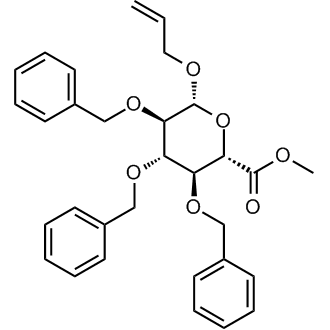 Methyl (2S,3S,4S,5R,6R)-6-(allyloxy)-3,4,5-tris(benzyloxy)tetrahydro-2H-pyran-2-carboxylate Chemische Struktur