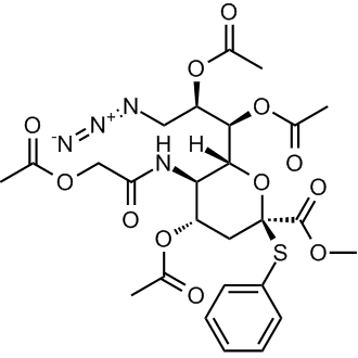 Methyl (Phenyl 5-Acetoxyacetamido-4,7,8-tri-O-acetyl-9-azido-3,5,9-trideoxy-2-thio-D-glycero-β-D-galacto-2-nonulopyranosid)onate 化学構造