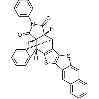 rel-(5R,14S,15R,19R)-17-Phenyl-5,14-dihydro-5,14-[3,4]epipyrrolonaphtho[2,3-b]naphtho[2',3':4,5]thieno[2,3-d]thiophene-16,18-dione Chemische Struktur