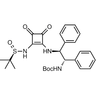 tert-Butyl((1S,2S)-2-((2-(((R)-tert-butylsulfinyl)amino)-3,4-dioxocyclobut-1-en-1-yl)amino)-1,2-diphenylethyl)carbamate Chemical Structure