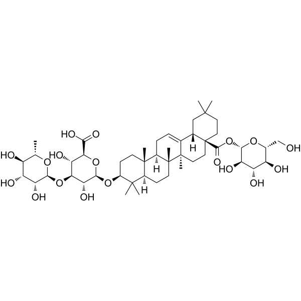 β-D-glucopyranosyl-[α-L-rhamnopyranosyl-(1→3)-βD-glucuronopyranosyl-(1→3)]-3β-hydroxyolean-12-ene28-oate Chemical Structure