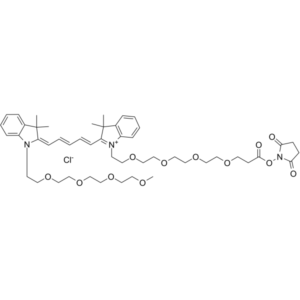 N-(m-PEG4)-N'-(PEG4-NHS ester)-Cy5 Chemische Struktur