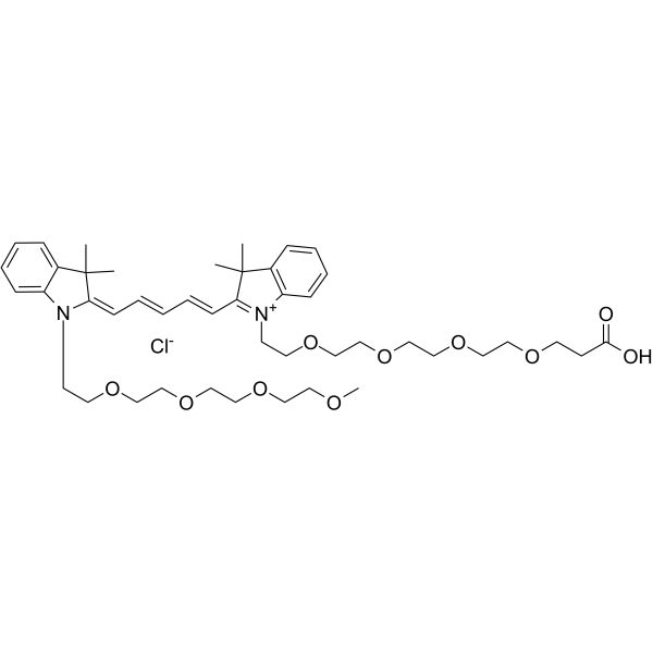 N-(m-PEG4)-N'-(PEG4-acid)-Cy5 Chemische Struktur