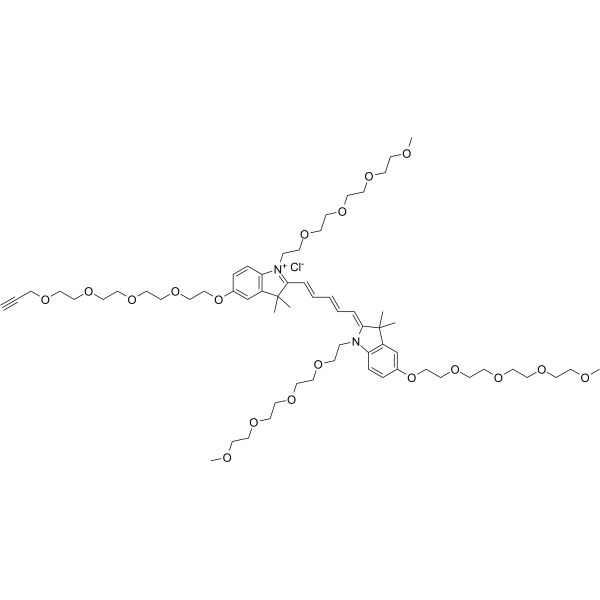 N-(m-PEG4)-N'-(m-PEG4)-O-(m-PEG4)-O'-(propargyl-PEG4)-Cy5 Chemical Structure