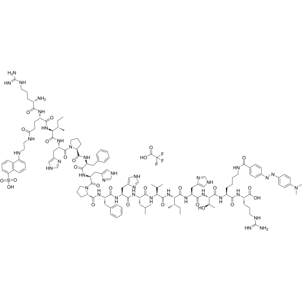 Arg-Glu(edans)-Ile-His-Pro-Phe-His-Pro-Phe-His-Leu-Val-Ile-His-Thr-Lys(dabcyl)-Arg TFA 化学構造