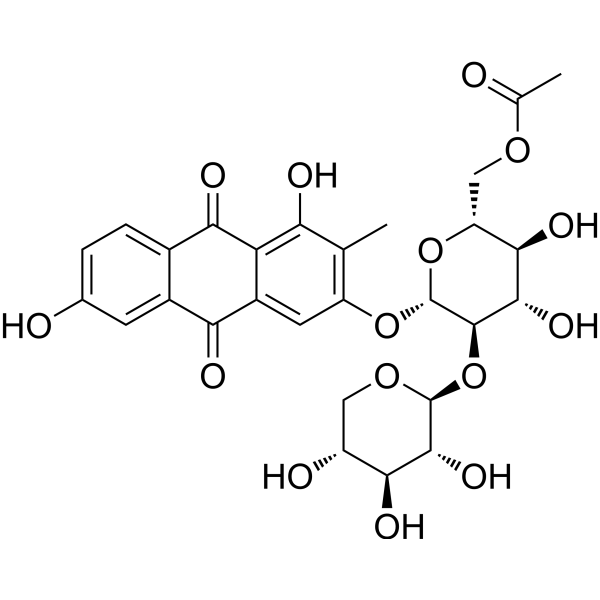 1,3,6-Trihydroxy-2-methyl-9,10-anthraquinone-3-O-(6'-O-acetyl)-beta-D-xylopyranosyl-(1->2)-beta-D-glucopyranoside Chemical Structure