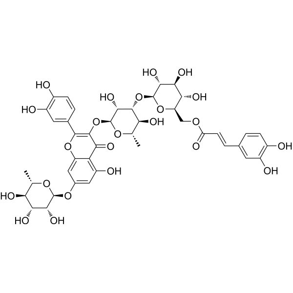 Quercetin-3-O-[(6-caffeoyl)-β-glucopyranosyl (1→3) α-rhamnopyranoside]-7-O-α-rhamnopyranoside Chemische Struktur