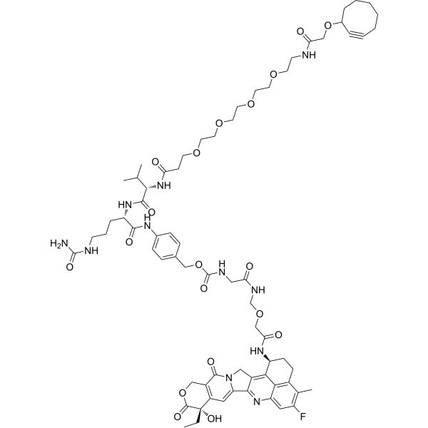 Cyclooctyne-O-amido-PEG4-VC-PAB-Gly-Gly-NH-O-CO-Exatecan  Chemical Structure