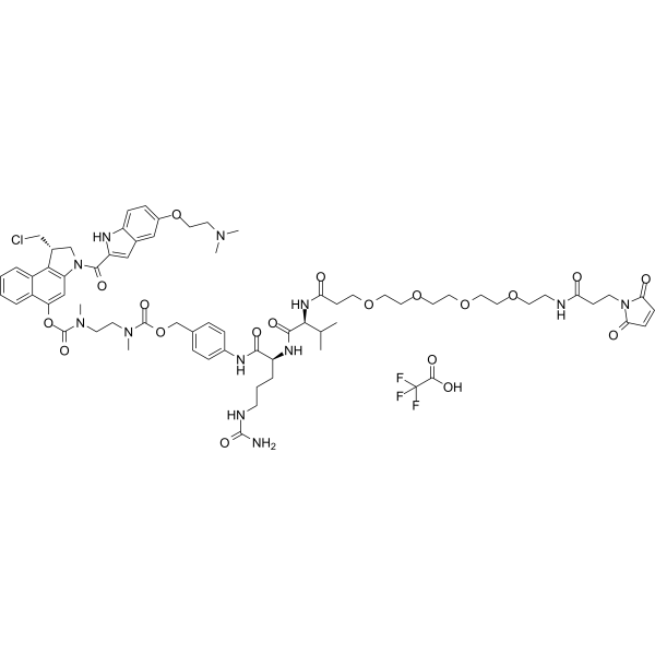 MA-PEG4-VC-PAB-DMEA-duocarmycin DM TFA  Chemical Structure