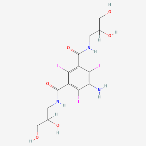 5-Amino-N,N’-bis(2,3-dihydroxypropyl)-2,4,6-triiodo-1,3-benzenedicarboxamide Chemische Struktur