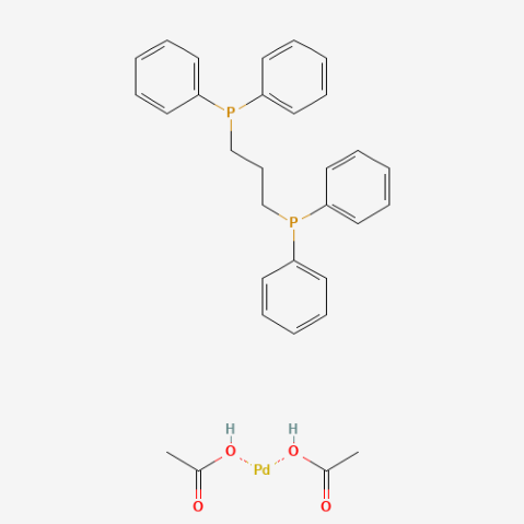 Diacetato[1,3-bis(diphenylphosphino)propane]palladium(II) Chemische Struktur