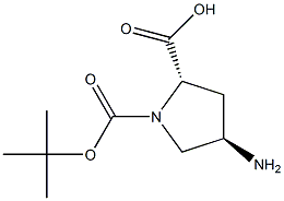 (2S，4R)-4-Amino-1-(tert-butoxycarbonyl)pyrrolidine-2-carboxylicacid Chemische Struktur